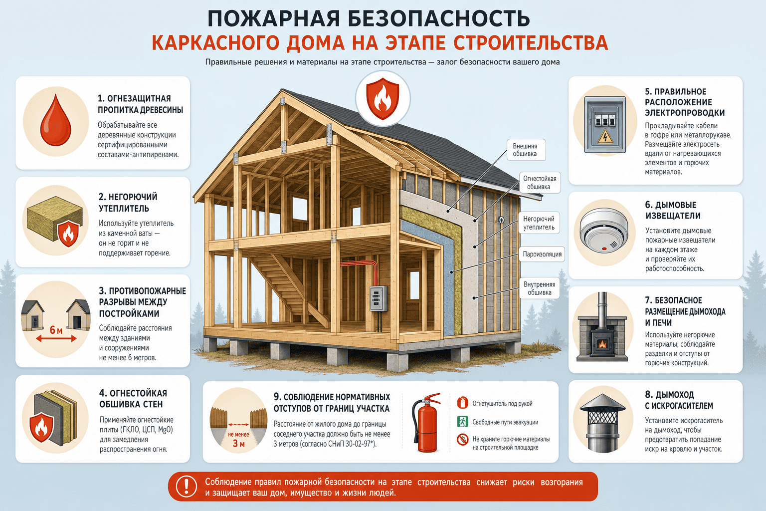 Пожарная безопасность каркасного деревянного дома