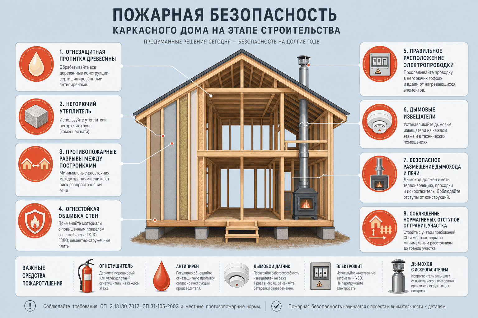 Пожарная безопасность каркасного деревянного дома
